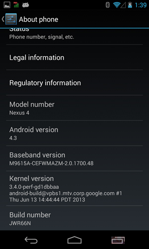 Nexus 4的Android 4.3固件放出 附下载地址