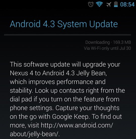 Nexus 4如何强制OTA升级到Android 4.3