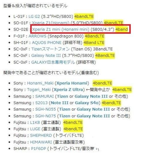 索尼Xperia Z1 Mini版曝光 是iPhone 5S的竞争对手