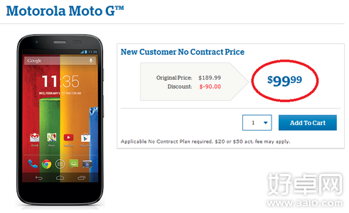 入门安卓机Moto G再度降价 仅需99.99美元