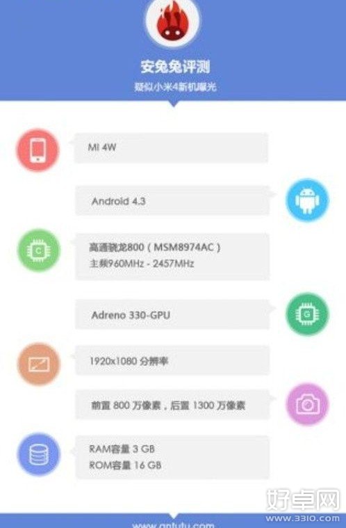 小米4配置曝光 或于6月份上市