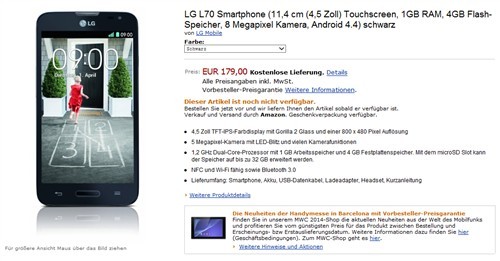 LG L70已开启预约 或于4月初正式开卖