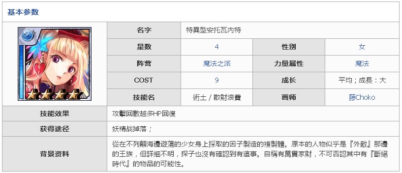 百万亚瑟王特异型安托瓦内特属性详解