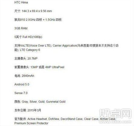 HTC Hima配置全面曝光 或于3月发布