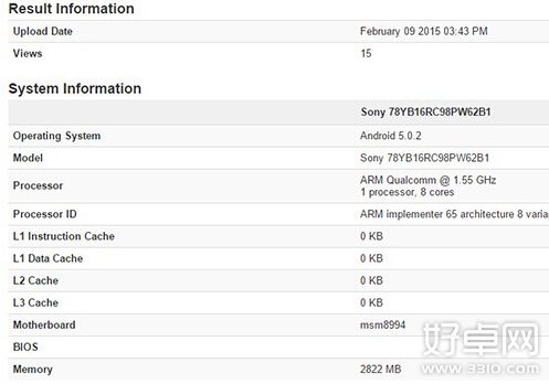 索尼Z4搭配3GB RAM搭配骁龙810跑分现身