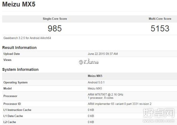 魅族MX5跑分成绩亮相 跑分远超三星S6